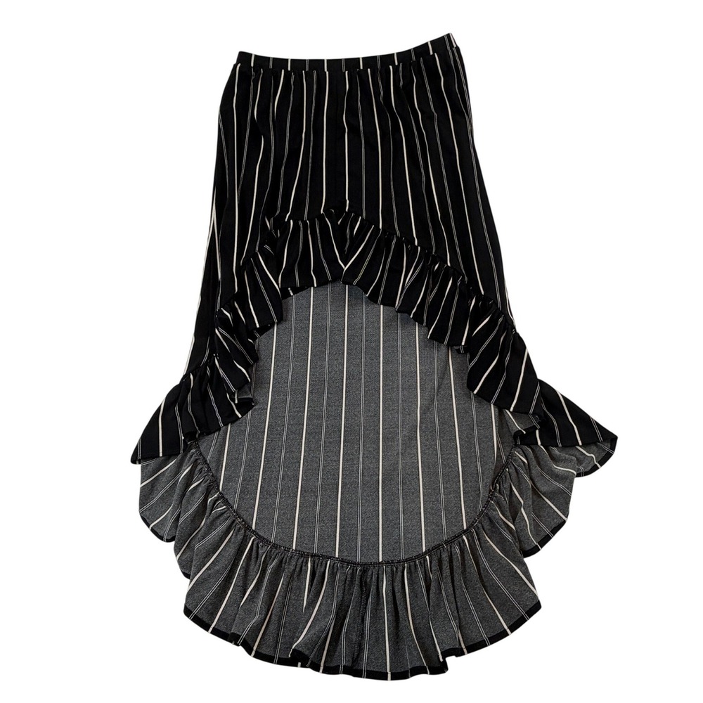 Express Black White Striped High-Low Ruffle Hem Elastic Waist Skirt Women's M - Picture 2 of 4